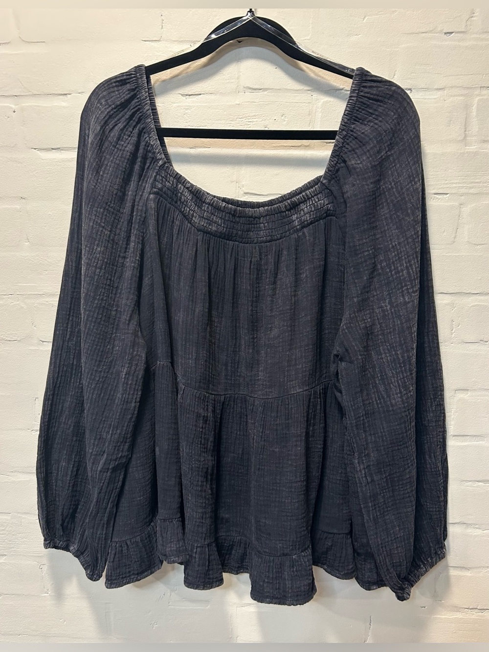 Hayden Black Cotton Gauze Peasant Blouse Balloon Sleeve Babydoll Top 1XL - Picture 3 of 10